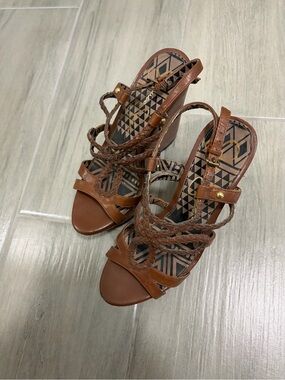 Jessica Simpson Brown Braided Strappy Wedge Sandals